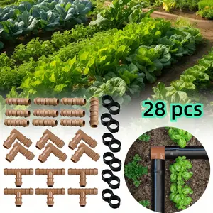 28Pcs Drip Irrigation Fittings Kit (17mm) for 1/2" Tubing (.600" ID),10 Couplings,6 Tees,6 Elbows and 6 Tubing End Closure-Barded Connectors for Drip or Sprinkler Systems