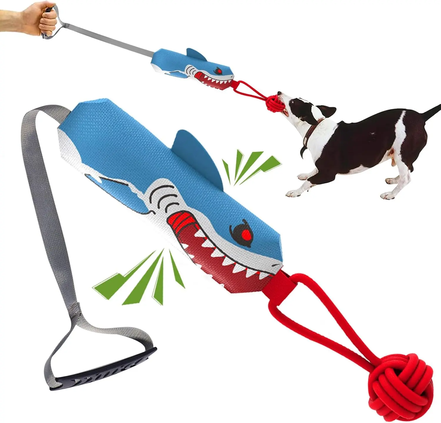 Interactive Dog Tug Toy,Indestructible Dog Toys for Aggressive Chewers,Tough Squeaky Dog Rope Toys for Training,Tug of War Dog Toy Balls for Medium & Large Dogs (Shark)
