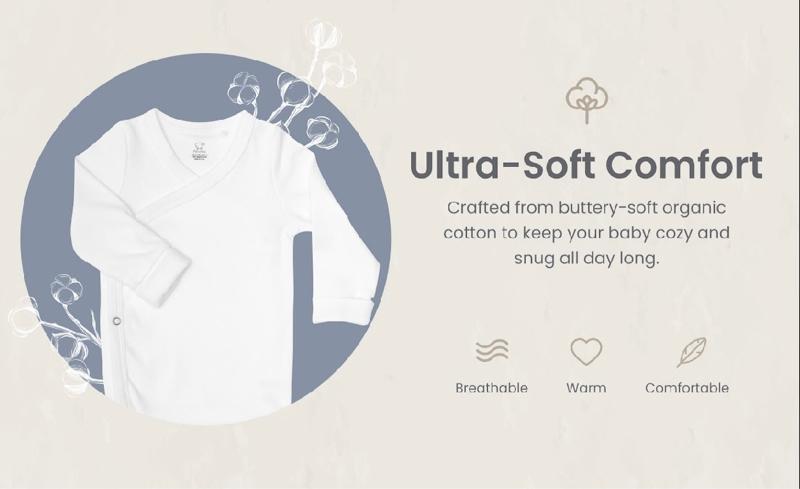 Scandinavian Designed Baby Bodysuit Long-Sleeve Unisex 100% Organic Cotton with Double Snap Room-to-Grow Feature, White, 100% Organic Cotton