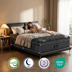 FANSACE 14 inch California King size hybrid mattress,in a box,fiberglass-free,cooling gel,euro top,memory foam with pocket springs,medium firm,orthopedic design,relieves body discomfort,great for master bedrooms and daily home rest