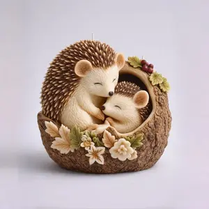 Hedgehog Treehouse Shape Silicone Mold, Reusable Handmade Gift DIY Candle Mould, Large Hedgehog Design with Flower Decoration