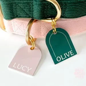 Custom Modern Boho Arch Shape Pet ID Tag for Dogs and Cats, Durable Aluminum, Waterproof, Fade Resistant