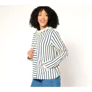 QVC Women's 100% Cotton Mixed Striped Hooded Tunic, Casual Hoodie Sweatshirt Top