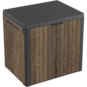 30 Gallon Resin Outdoor Storage Box and Patio Furniture Side Table for Pool and Garden Accessories, Walnut