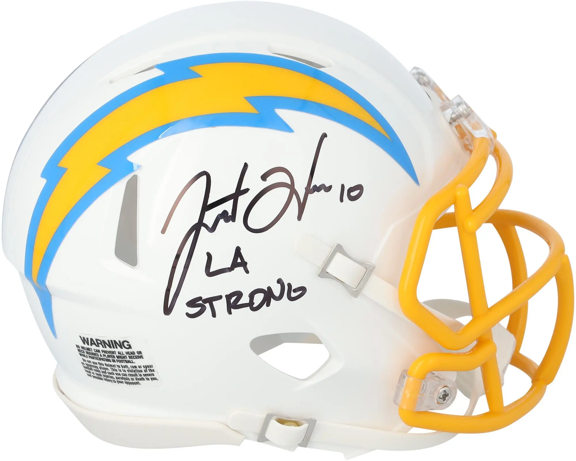 Justin Herbert Los Angeles Chargers Autographed Riddell Speed Mini Helmet with "LA Strong" Inscription - Fanatics Authentic Certified