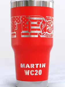 FIRE Department Laser Engraved 30oz Tumbler | Add Name and Badge Number | Multiple Colors | Slide Lid Double Insulated
