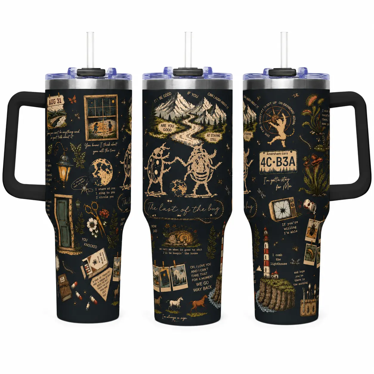Vintage Bug Collage Stainless Steel Tumbler 20oz 40oz | Cottagecore Nature Travel Mug | Dark Academia Insect Coffee Cup | Botanical Camping Gift