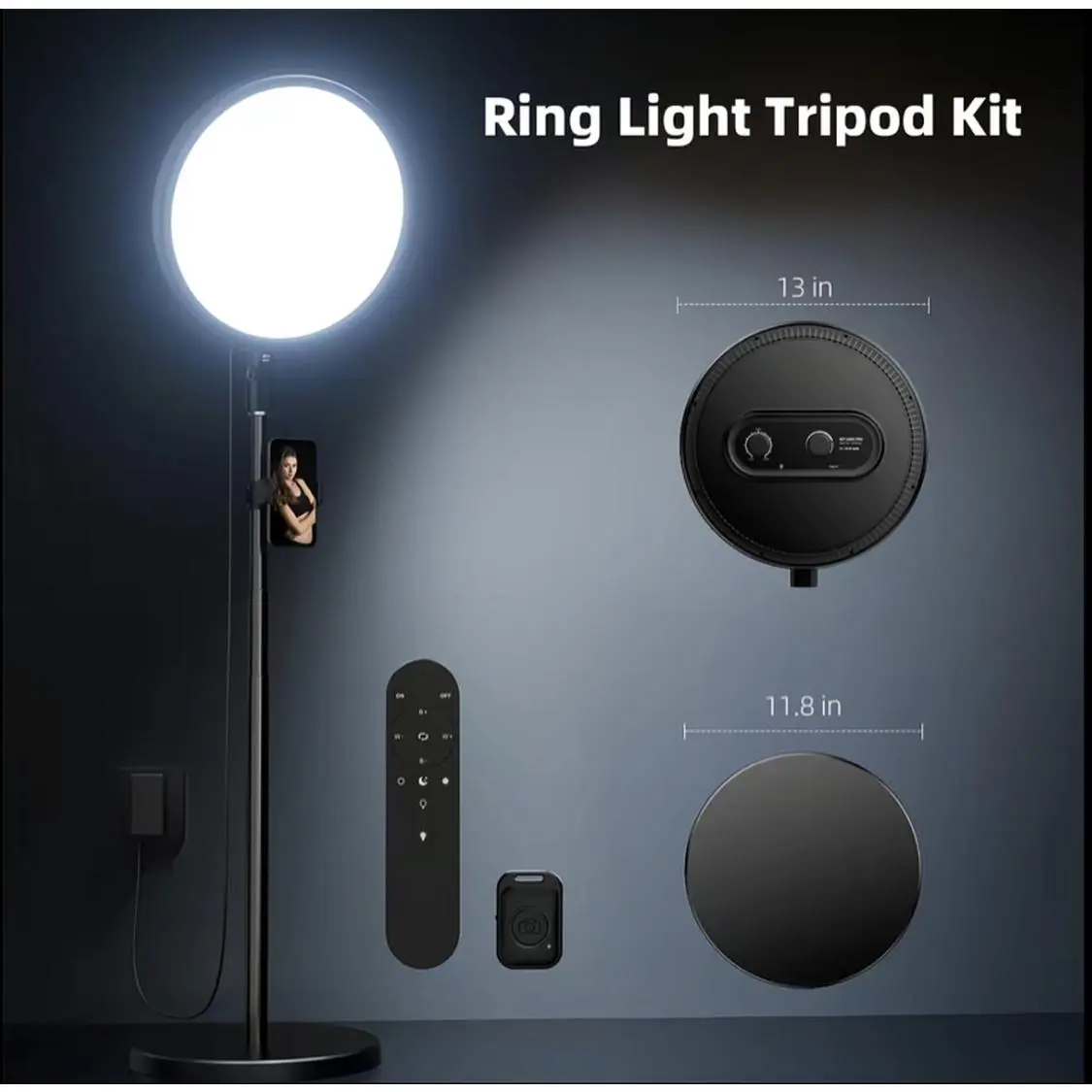 Weilisi Ring Light with Stand and Phone Holder, 13" Full-Screen Dimmable LED for Live Streaming/Makeup/Barber, 6500K Daylight, 79" Tripod & Wireless Remote