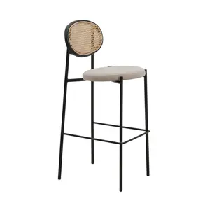 Euston Wicker Bar Stool with Black Powder Coated Steel Frame and Footrest
