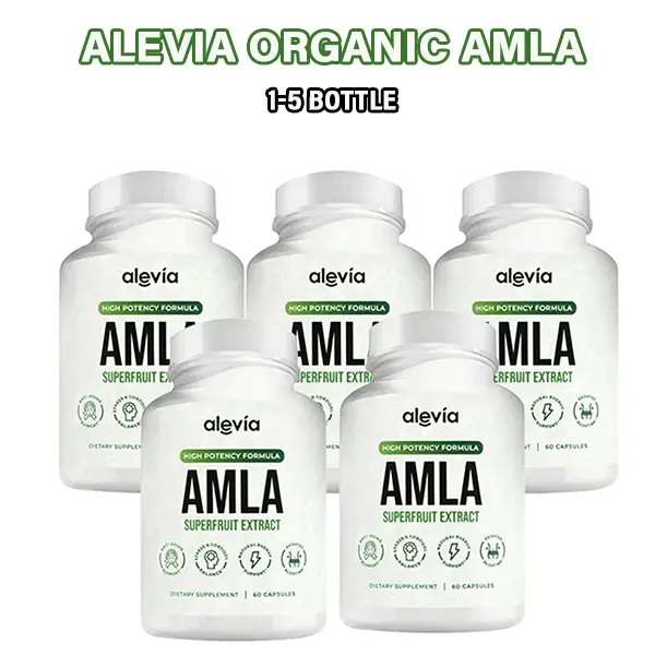 1-5 BOTTLE, Alevia Organic Amla Capsules 1000mg, Indian Gooseberry Antioxidant Supplement for Immune, Digestive & Overall Wellness Support, 60 Capsules