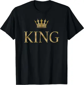 Cool King Shirt Casual Crewneck Graphic - King Gold Crown Birthday T-Shirt - 100% Cotton Men & Women Relaxed Fit T-shirt Breathable Classic Short Sleeve Tops