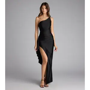 Isabella One-Shoulder Ruffle Slit Formal Dress