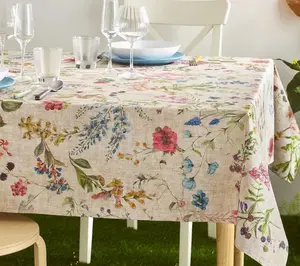 Wildflowers Berries Rectangular Tablecloth - Acrylic Cotton Coated Wipe Off Fabric - Indoor Outdoor Party Table Decor