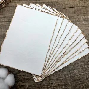 White Gold Trim Handmade Cotton Paper (Set of 10)