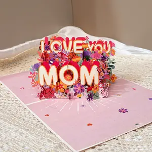 3D Stereoscopic Mother's Day Card – LOVE-YOU-MOM Paper Sculpture Card with Elegant Pop-Up Design & Mini Sentiment Card Attached