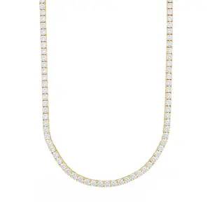GLD 3MM Moissanite Diamond Tennis Necklace in Yellow Gold Vermeil - Perfect Gift