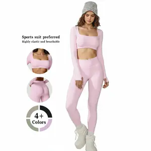 Women's two-piece sports set - front twisted long sleeved crop top and high waisted flared leggings, yoga, running, fitness sexy fashion set, casual daily wear