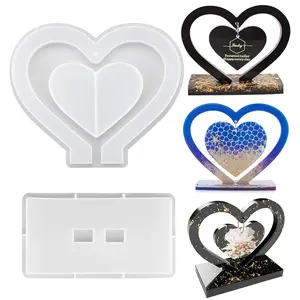 Heart Shaped Handmade Silicone Mold, 2 Counts/set DIY Candle & Soap Making Mold, Hollow Out Heart Shaped Pendant Mold, Desktop Ornament Mold