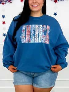 America the Great Cotton Blend Long Sleeve Blue Avery Mae Graphic Crewneck Sweatshirt (Gildan)