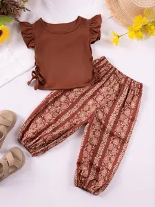 Summer Baby Short Sleeve Lantern Pants Set, Ditsy Floral Pattern, Fitted Casual Style, Soft Breathable, Kids Park Playwear