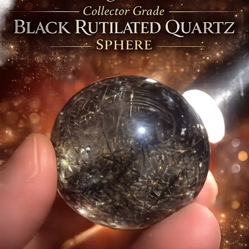 Collector Grade Black Rutilated Quartz Sphere - Natural Black and Golden Rutile in Clear Quartz, Home Room House Decor Statement Item Boosting Creativity crystal crystals office high end