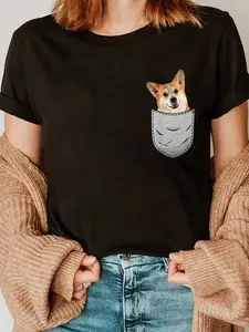 100% Cotton Welsh Corgi Pembroke Chest Pocket for Dog Owners T-Shirt