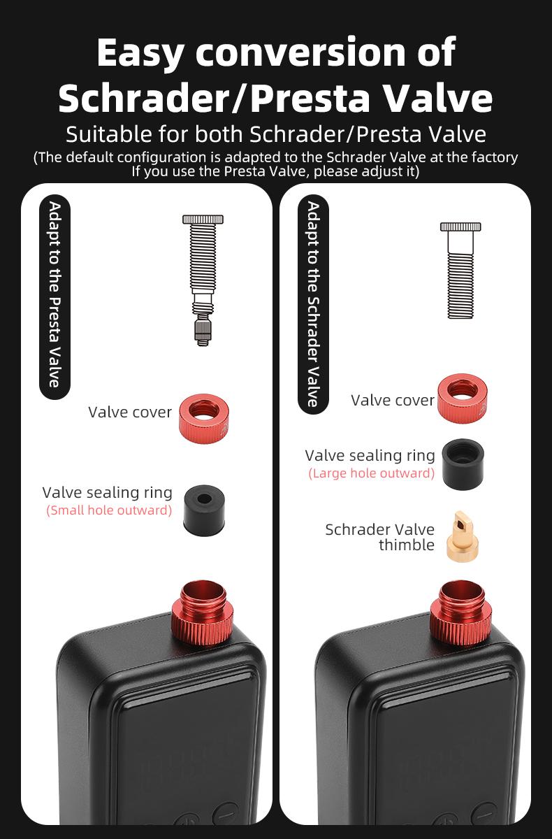 ROCKBROS Mini Bike Pump Electric 150PSI Auto-Shutoff Air Pump with Presta and Schrader Valve
