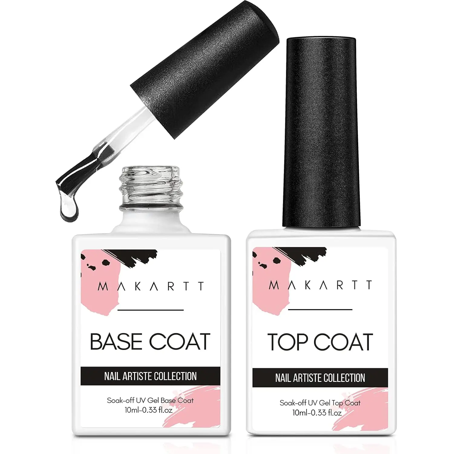 Makartt Gel Top Coat and Base Coat Set, No Wipe Shine Finish Soak Off Gel Base Top Coat Long Lasting LED Nail Lamp Gel for Gel Nail Polish Salon Quality Nail Manicure Gifts, 2pcs 10ML