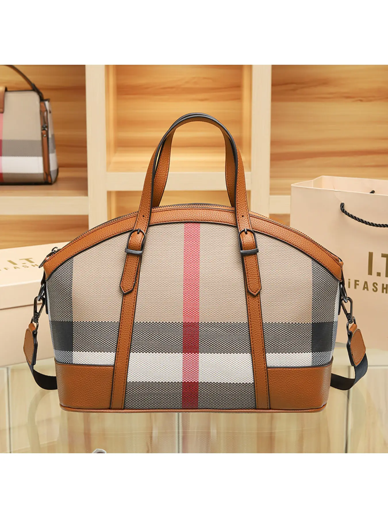 New women's bag, genuine leather plaid shell bag, versatile ladies' handbag, large-capacity shoulder bag, crossbody bag