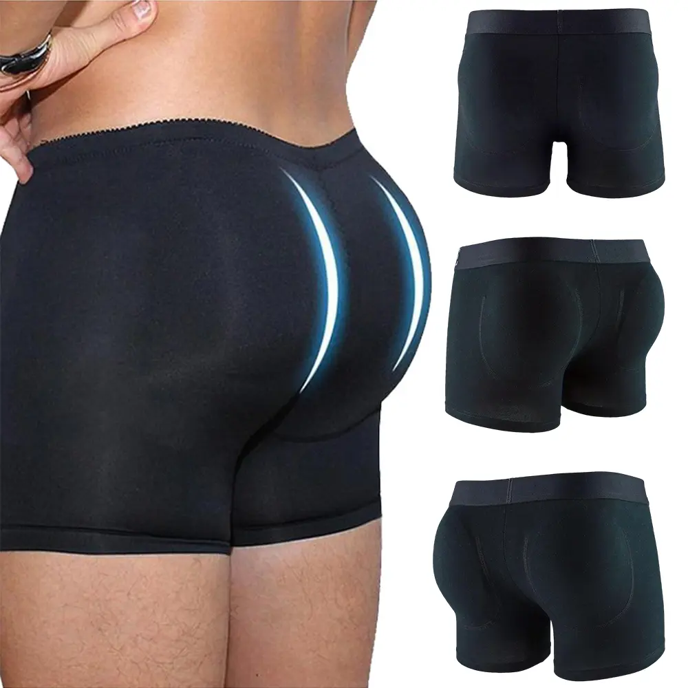 Men's Padded Butt Lifter Sports Underwear - Breathable, Dry, Fresh Fashion Compression Shapewear Boxers with Detachable Hip Enhancer Pads, Custom-Fit Breathable Men's Sports Underwear, Compression Shapewear Men's Sports Underwear