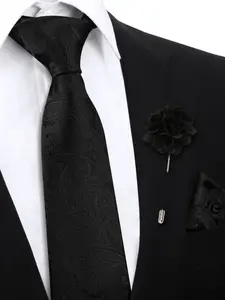 Men's 3-Piece Polyester Tie Set, Soft Striped Necktie, Pocket Square & Brooch Pin, Casual Daily Wear Accessory for Men, Casual Elegant Tie