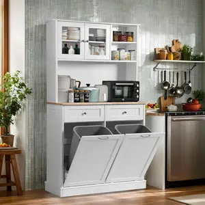 68.4" Kitchen Pantry Storage Cabinet, Freestanding Cupboard with Shelf, 2 Drawers and 2 Tilt Out Trash Cabinet, Tall Cabinets for Kitchen, Dinning Room, Living Room