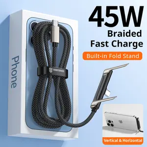 Kaxoe  Super Fast Charging Cable with Phone Stand for iPhone Samsung Type-C Lightning Gaming Office Car Travel