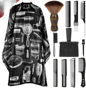 12PCS Hair Cutting Comb Set Barber Combs for Men Stylists Carbon Fiber Anti-Static Heat-Resistant Barber Cape Neck Duster Brush Cleaning Kit Import