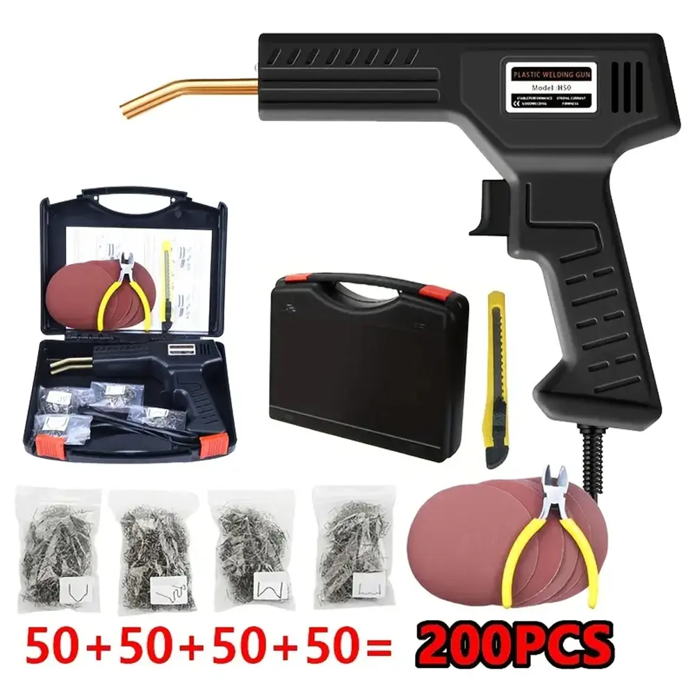 50w Hot Staple Gun Kit with Box, Includes 200 Staples, Screwdriver & Sandpaper, Portable Welding Tool Set for Car Bumper Repair ()