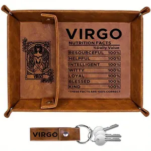 Leather Tray Template PU Leather Keychain Set Large Capacity Storage Dish Virgo Charm Unique Home Decor Desk Organizer Gift Set