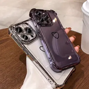 Black Simple Heart Pattern Phone Case for iPhone 17 16 15 14 13 12 Pro Max Soft Edge 11 Shockproof Protective Cover, 17 Air Drop-proof Phone Case Suitable as a Gift for Boyfriend or Girlfriend