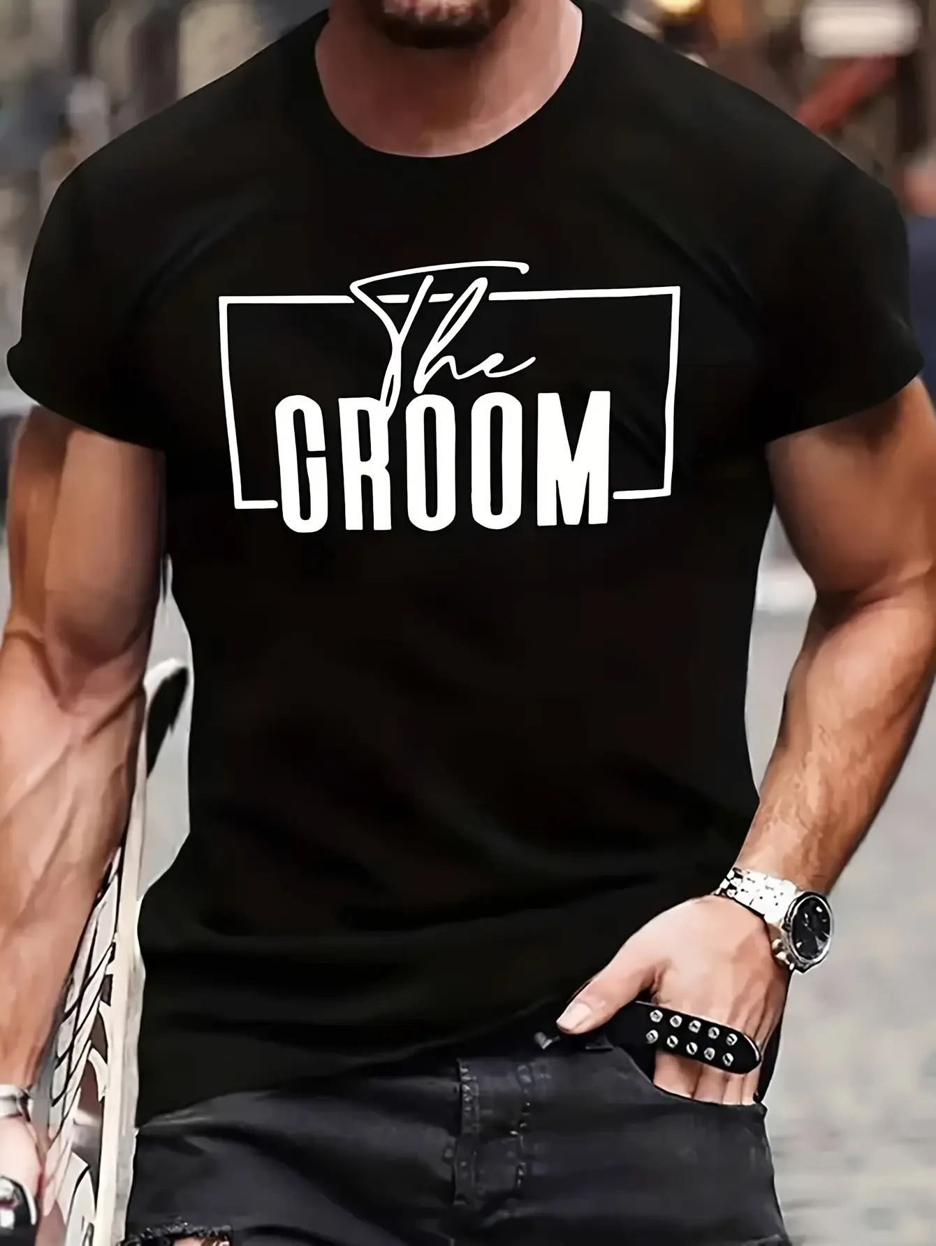 Men's Soft Cotton Wedding Groom T-Shirt - Retro Crew Neck Tee with "The Groom" Print, S-XXXL Sizes for Groomsmen, Bachelor & Wedding Celebration Apparel - Comfortable Casual Summer & Year-Round Wear