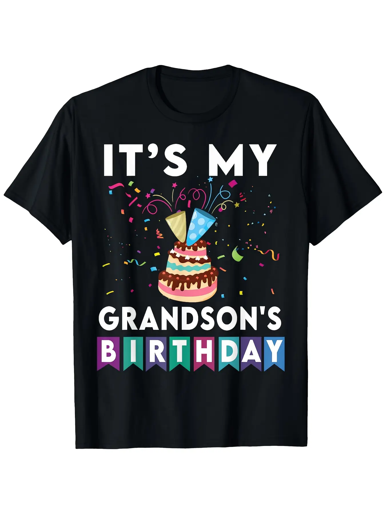 It'S My Grandson'S Birthday Family Matching Confet unisex soft cotton short sleeve t shirt, vintage graphic casual tee for men women teens, perfect birthday holiday gift for camping travel gym daily street  wear