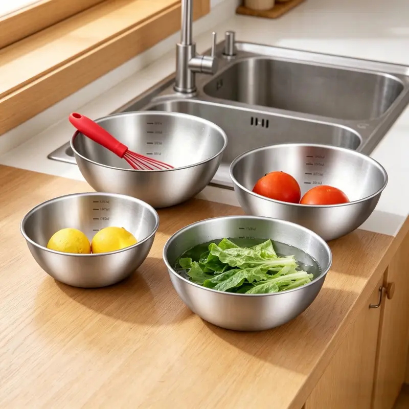 4PCS Stackable Stainless Steel Mixing Bowls with Measurement Markings, Food-Grade Durable Bowls for Kitchen Prep, Baking & Cooking