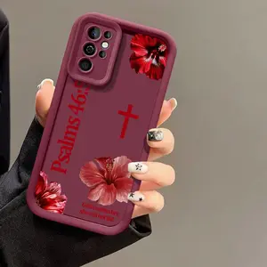 Red Hibiscus Cross Psalms 46:5 phone case for Samsung S26/S25/S23/S24/S22/S21/NOTE20/PLUS/ULTRA/FE/A54/A53/A52/A36/A35/A34/A33/A17/A16/A15/A14/A13 cover soft shockproof protective Shell Protection Protection Gift for Floral Lover