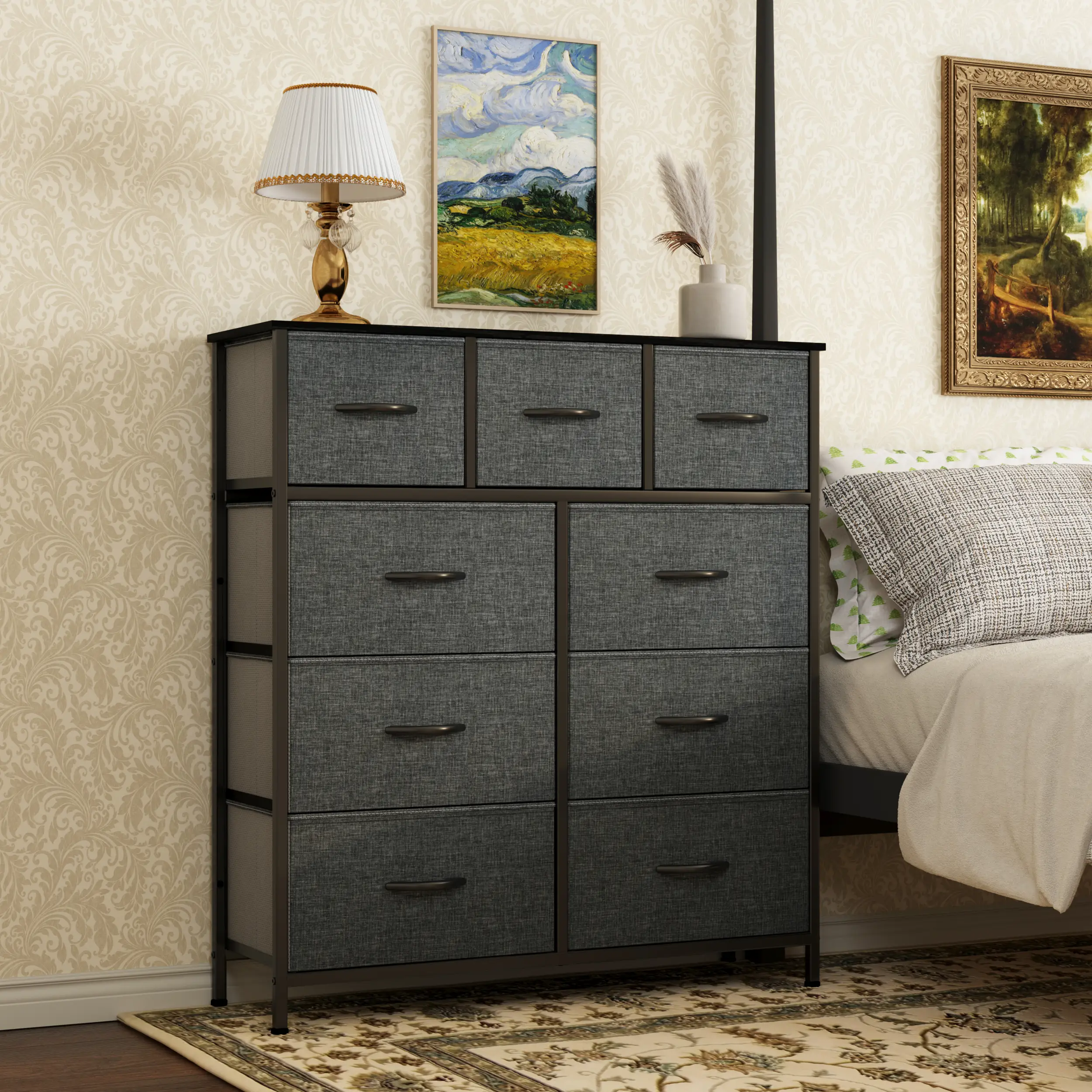 YITAHOME 9 Drawers Dresser, Dresser for Bedroom, Fabric Storage Tower, Tall Chest Organizer Unit for Living Room, Entryway with Sturdy Steel Frame, Wo