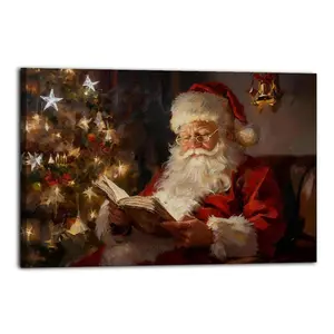 Santa Read Book Poster for Bedroom Aesthetic Canvas Wall Art Living Room Posters Painting Picture Print Modern Family Decor Artist Bathroom Poster