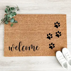 (Doormat) Welcome With Paw Print Doormat – Cute Dog Doormat – Fall Doormat, Fall Decor, Welcome Mat  – Pet Lover Doormat