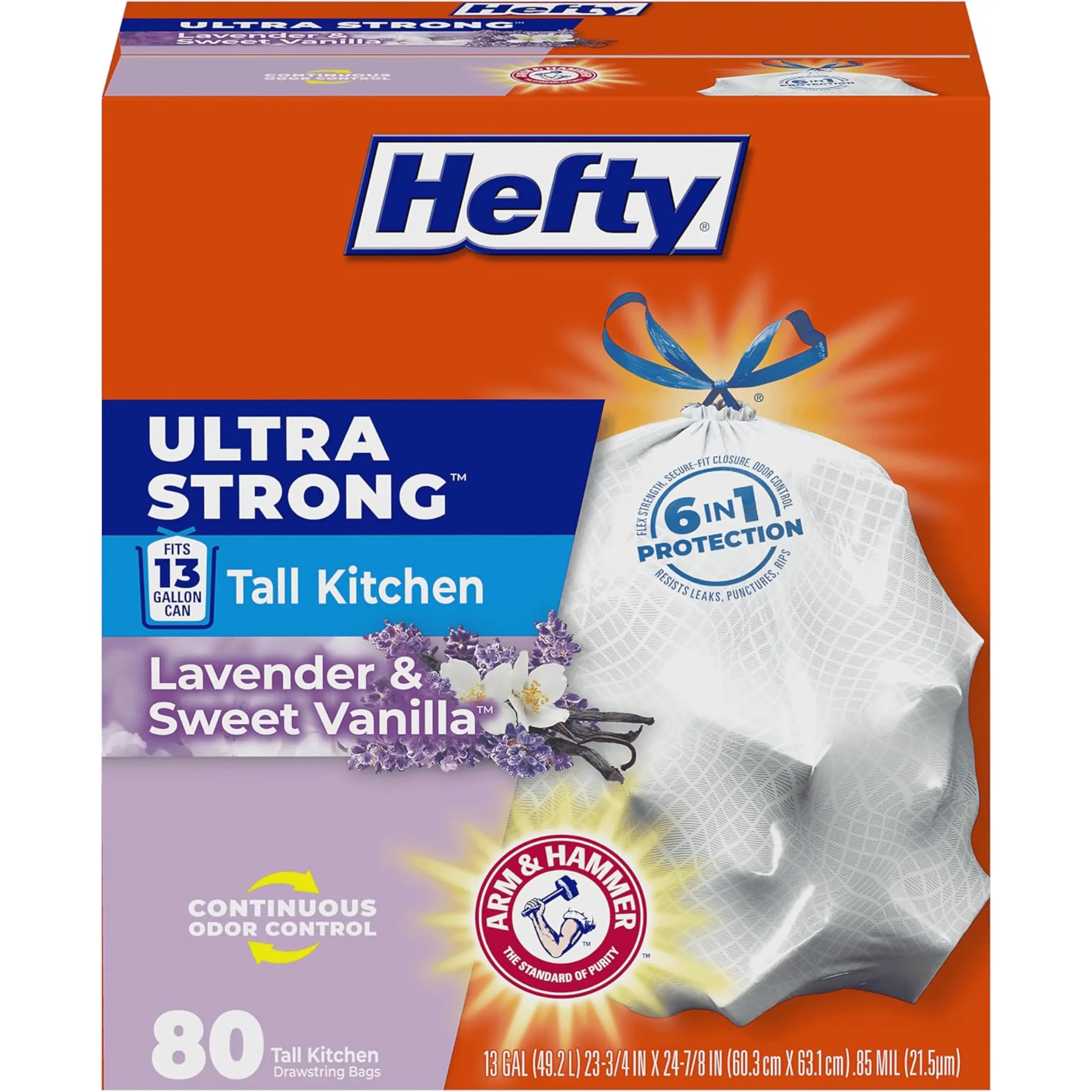 Ultra Strong 13 Gallon Kitchen Trash Bags 80 Drawstring Garbage Bags with Odor Control, Leak Resistant Tall Trash Bags for Kitchen & Home, Lavender and Sweet Vanilla Scent, White