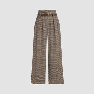 Cider [8 colors, size 0-26] Houndstooth High Waist Wide Leg Trousers With Belt