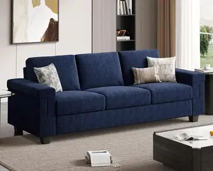 COPIAE 3 Seater Sofa Couch with Deep Seat, 90" Modern Upholstered Sofa with Armrests, Easy Installation, Comfy Couches for Living Room, Apartment, Blue