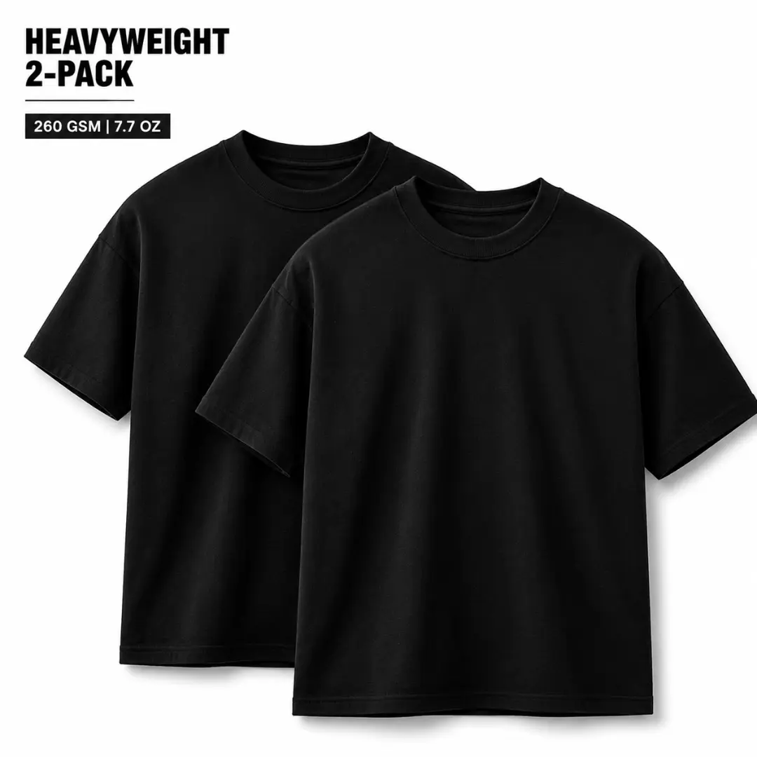 2 PACK - NOBLEAN LUXE T-Shirt 7.7 oz Heavyweight Black Casual TShirt for Men & Women | Premium Shortsleeve 100% Cotton Modern Fit Streetwear Essential | Thick Luxury Minimalist Everyday Crewneck Tee Tshirt