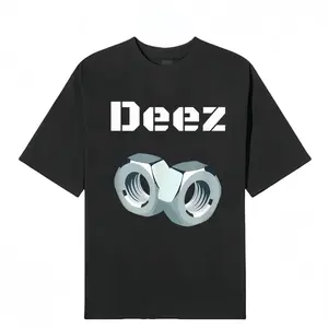 Black trendy T-shirt "Deez" with three-dimensional nut print, functional loose short-sleeved unisex style deez nut