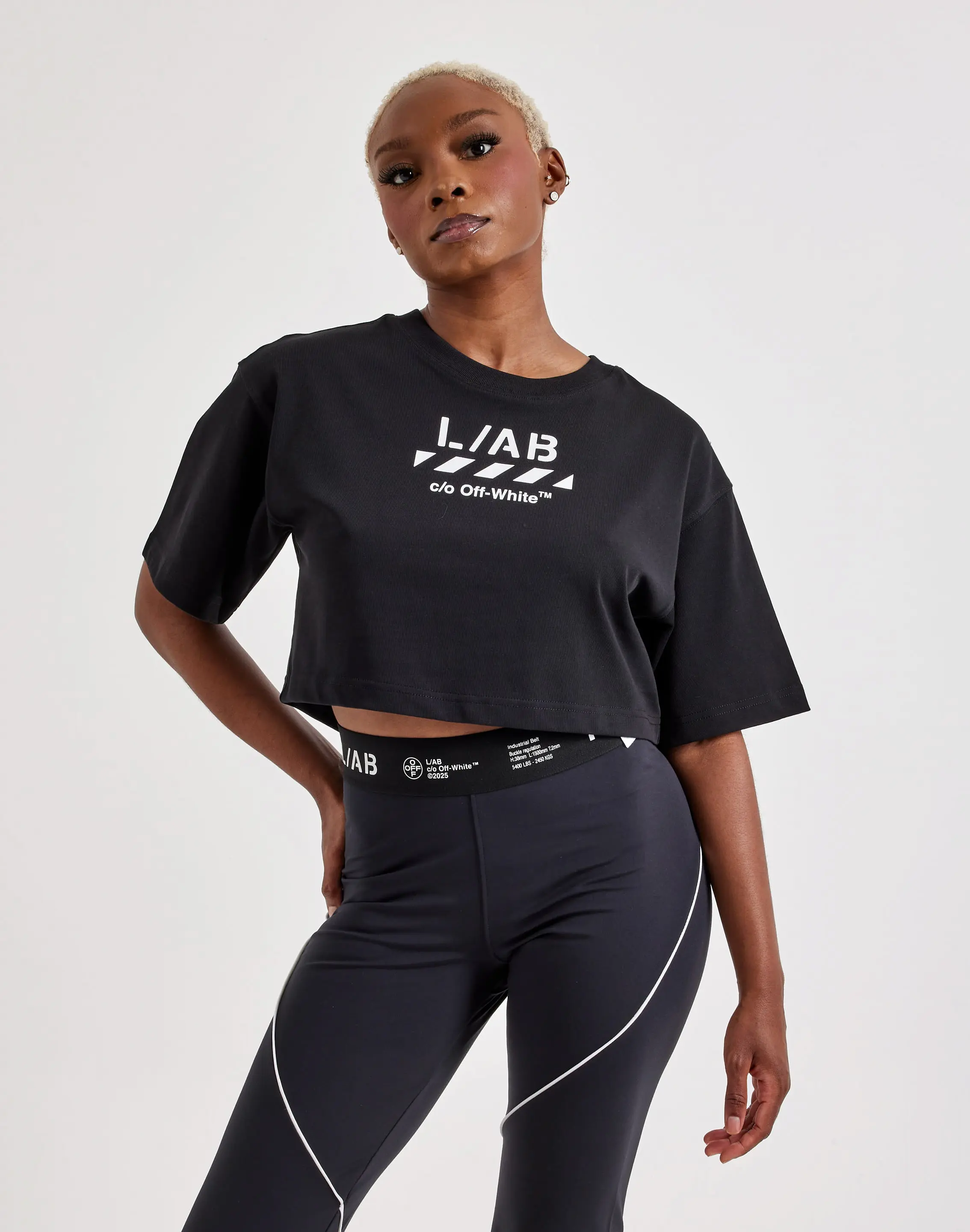 Womens Off-White L/AB Cropped Logo Tee